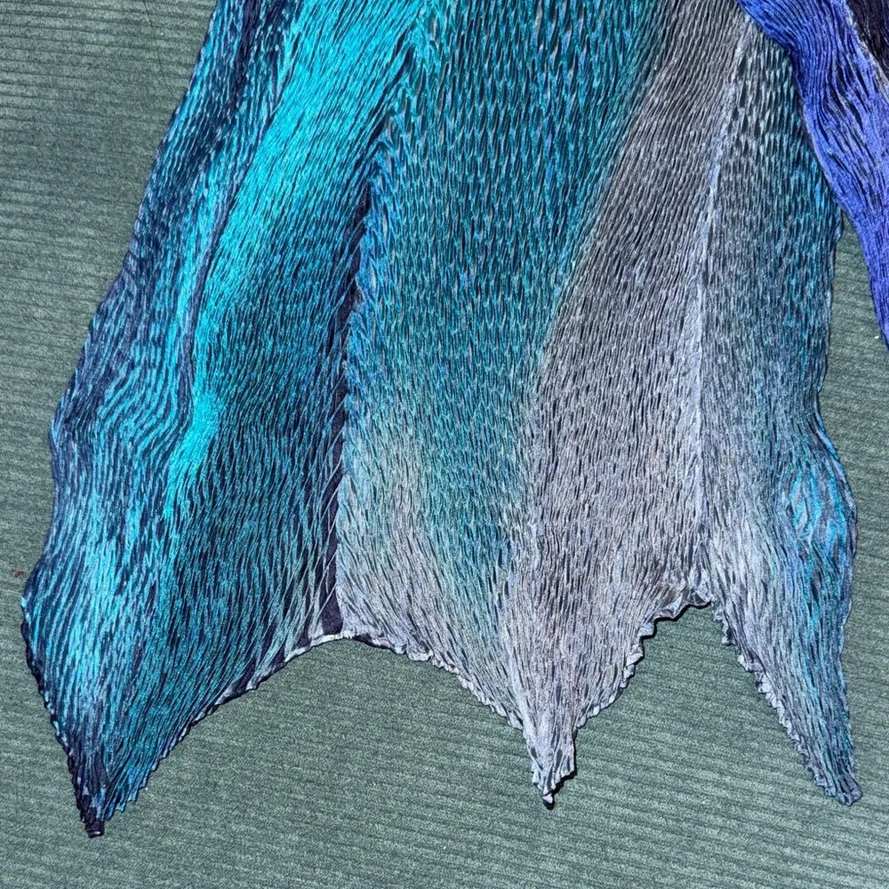 Handpainted and dyed pure silk crinkle Blue Purple multicolored Textured Scarf